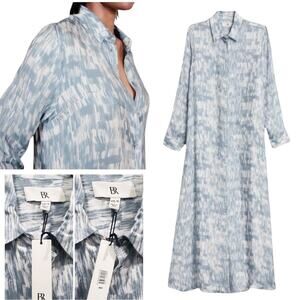 Banana Republic Alani Blue Print Twill Long Sleeve Maxi Shirt Dress XL/XXL NWT